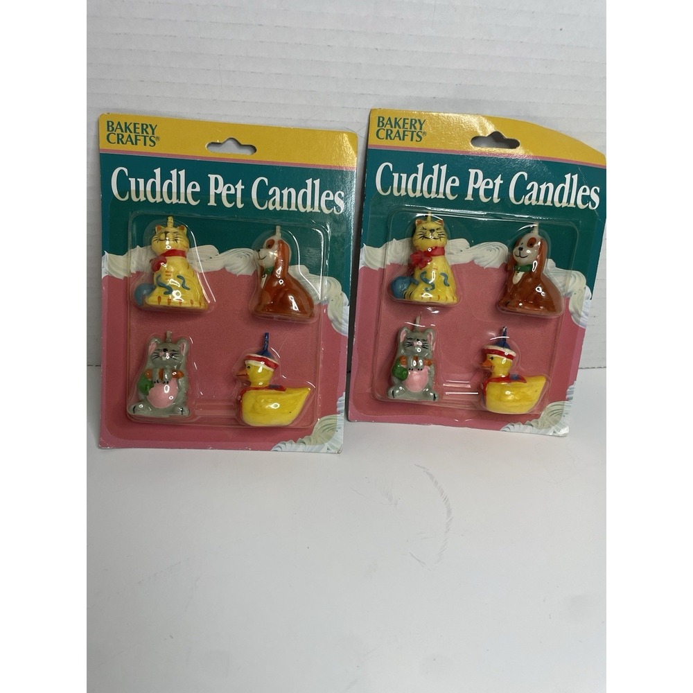 VTG Candles Cuddle Pets Cake And Party Supply Cat Dog Mouse Duck Lot Of 2 New